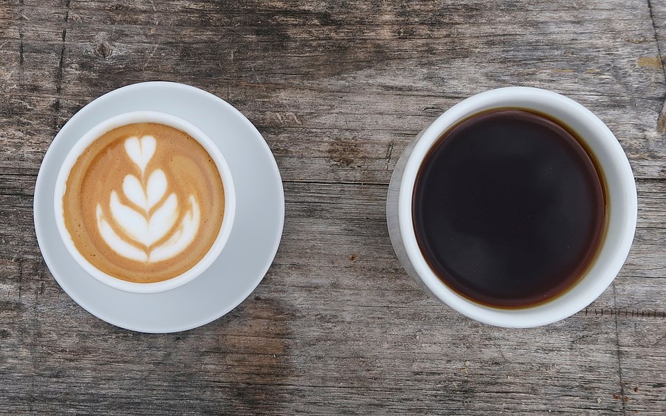 Latte and dark coffee